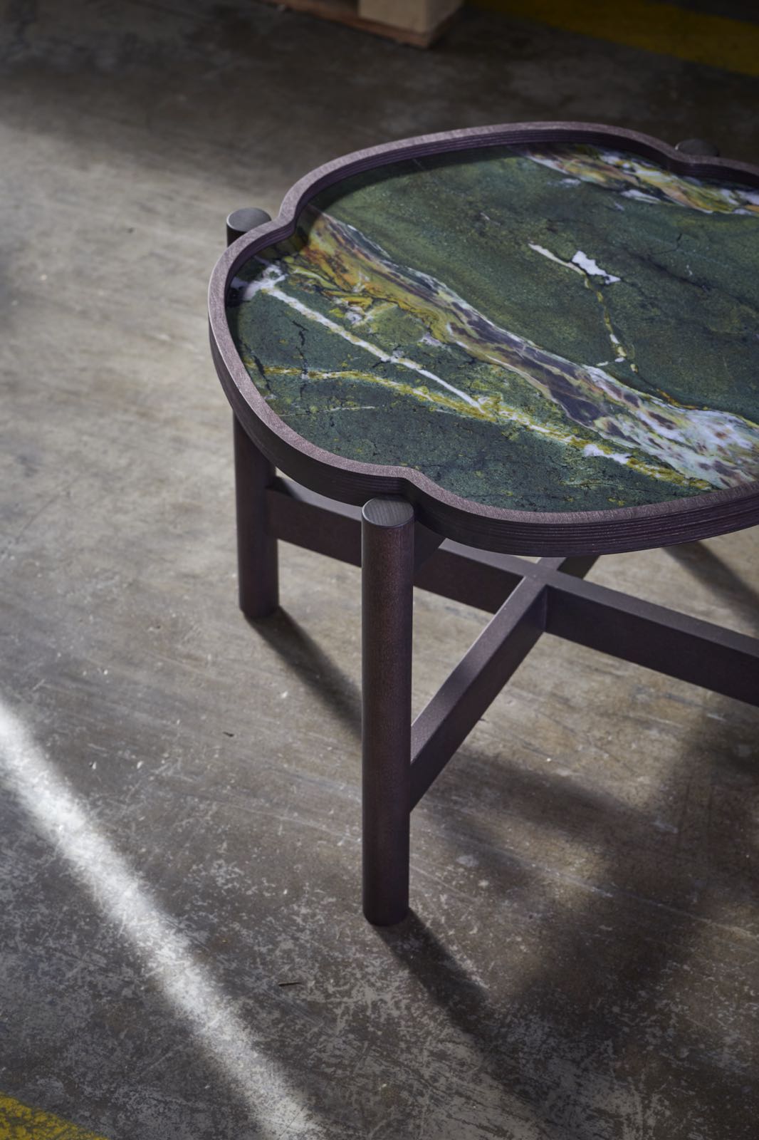 Marble coffee table with wooden rim and frame