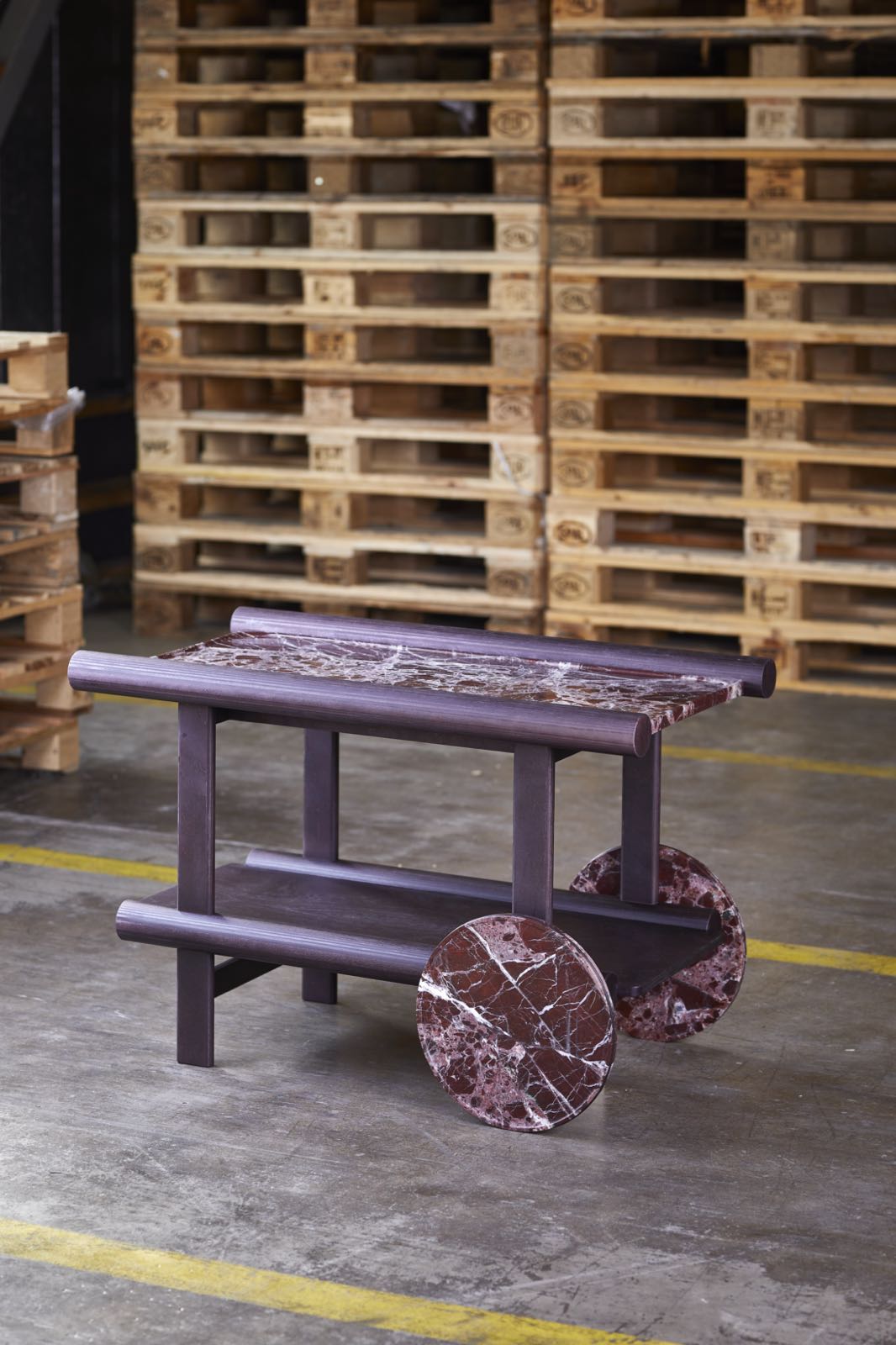 Trolley with marble top and wheels